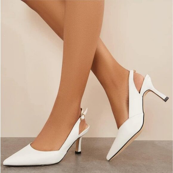 Rilista Women's Slingback Heel Closed Pointed Toe Wedding Party Dress Pump Shoes - Picture 2 of 6